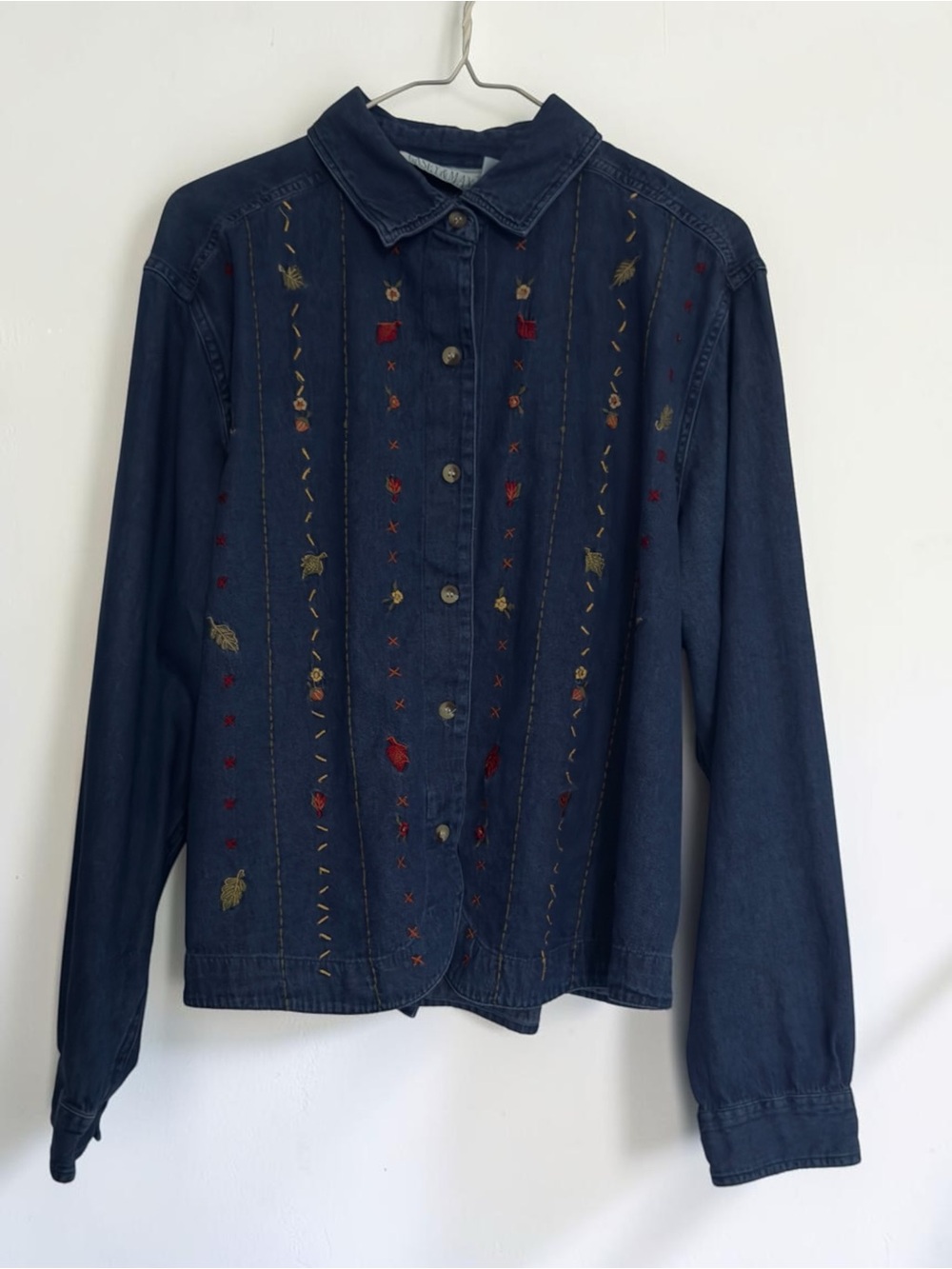 VTG Casey & Max Embroidered Denim Shirt Jacket XL Autumn Fall